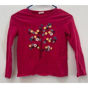 Mini Boden Girls Red Long-Sleeve Embroidered Cotton Top Size 7-8Y